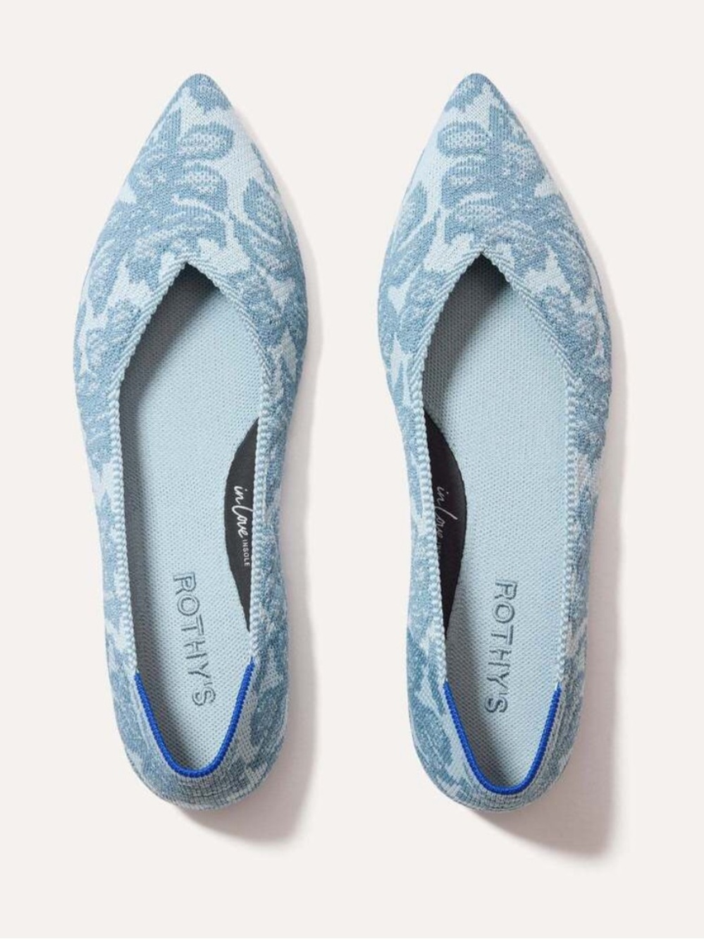 Rothy's The Point II Sky Chantilly Light Blue Floral Pointed-Toe Flats Size 6.5